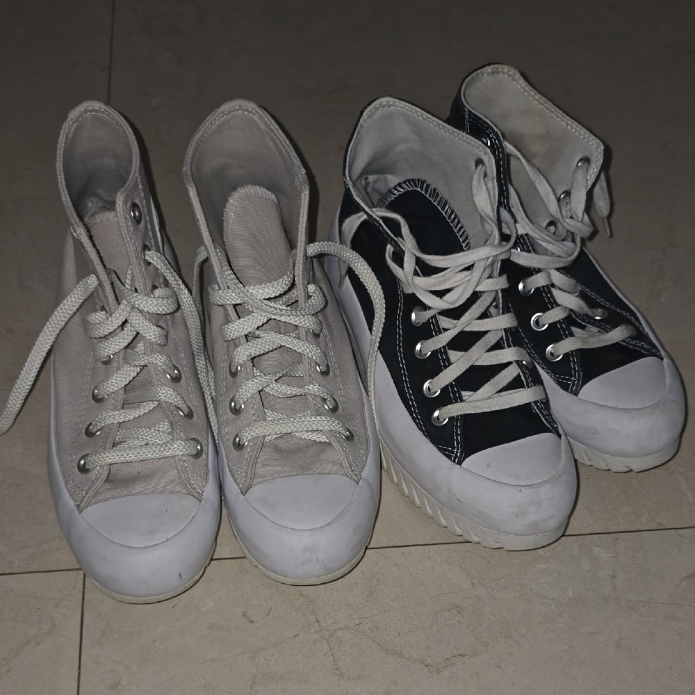 Converse High-Top Sneakers in Black and Beige